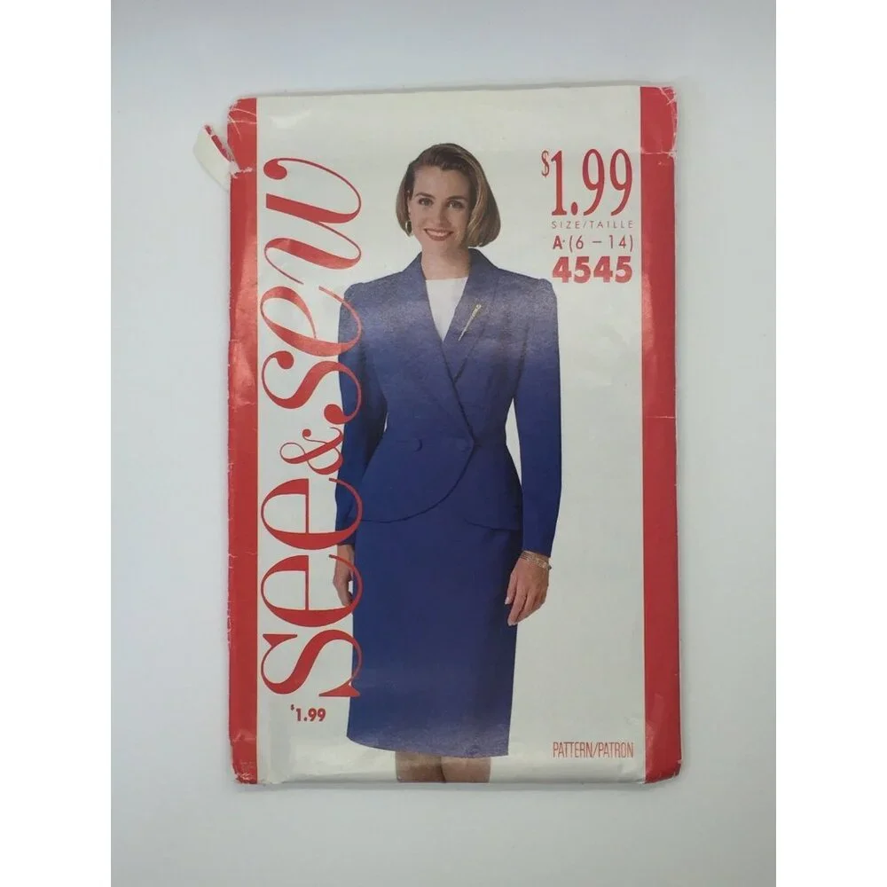 Butterick 4545 Ladies Double Breasted Jacket-Pencil Skirt & Top 6 8 10 12 14